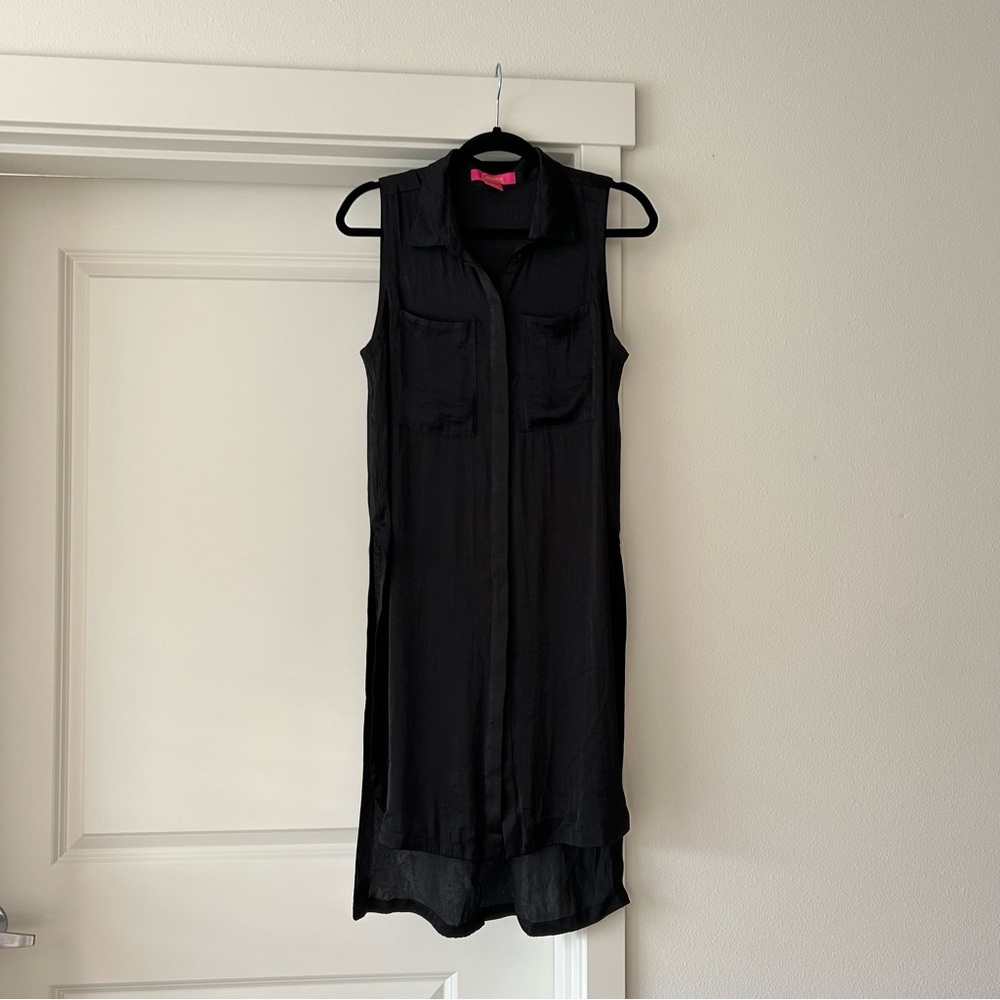 Catherine Malandrino Women's Black Button Down Shirt Dress size M High Low BR